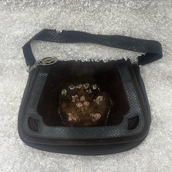 Cartier Dark Brown Suede and Python Marcello de Cartier Saddle Bag - Picture 6 of 12